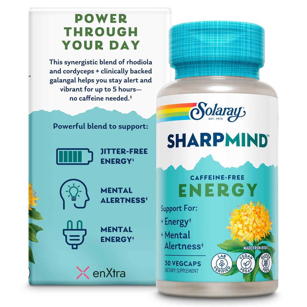 Bottle of Solaray SharpMind Energy front view