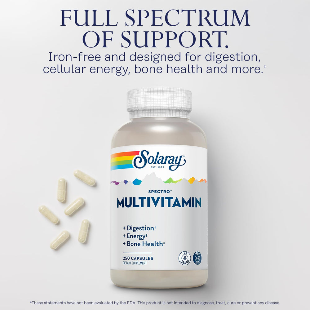 Digestive enzymes and iron-free designation on packaging