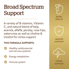 Nutrition facts panel for Solgar B-Complex with Vitamin C Stress Formula