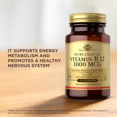 Packaging showing Kosher, vegan, gluten-free Solgar B12