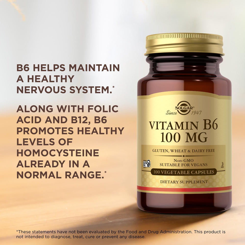 Solgar Vitamin B6 bottle with kosher and halal indicators