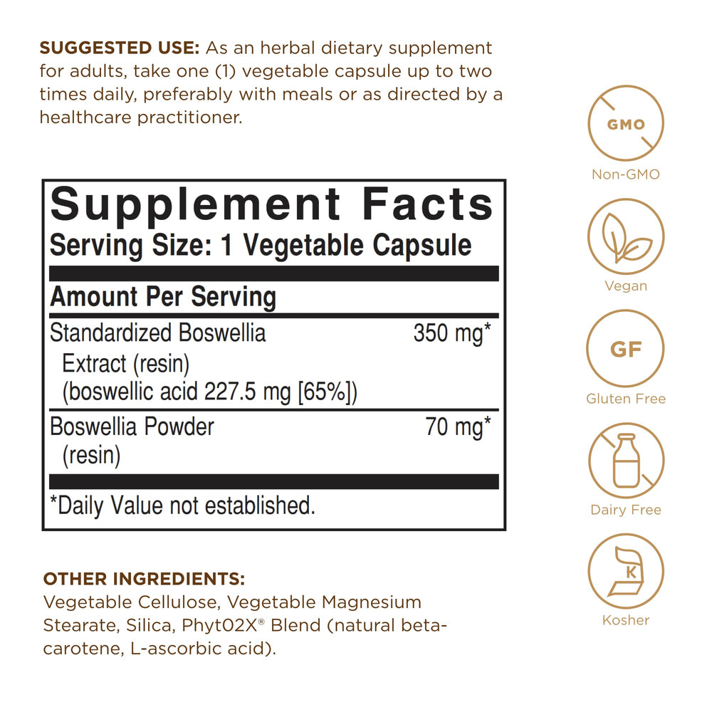 Solgar Boswellia Resin Extract capsules visible in bottle