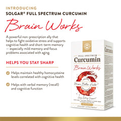 Solgar Brain Works ingredients panel featuring Curcumin and Bacopa