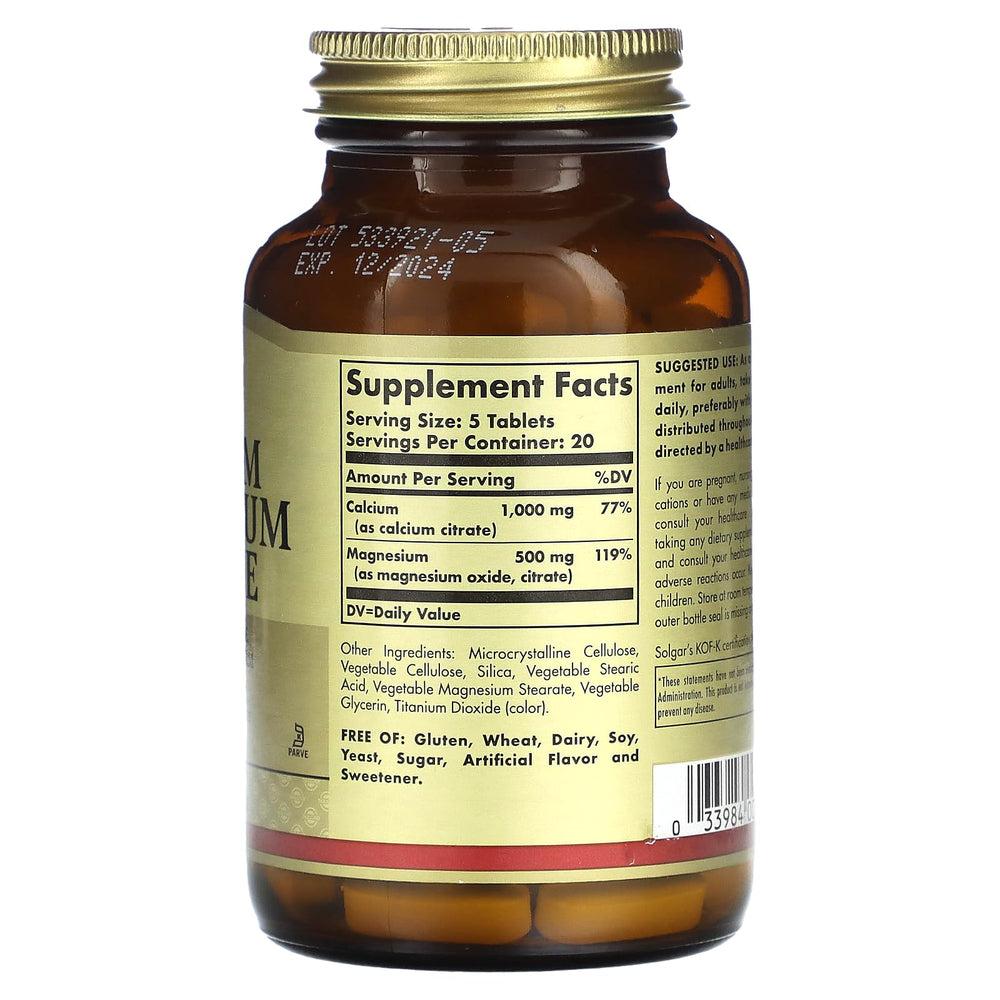 Solgar Calcium Magnesium Citrate packaging and bottles