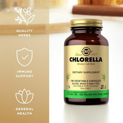 Vegan, non-GMO and kosher certifications on Solgar Chlorella