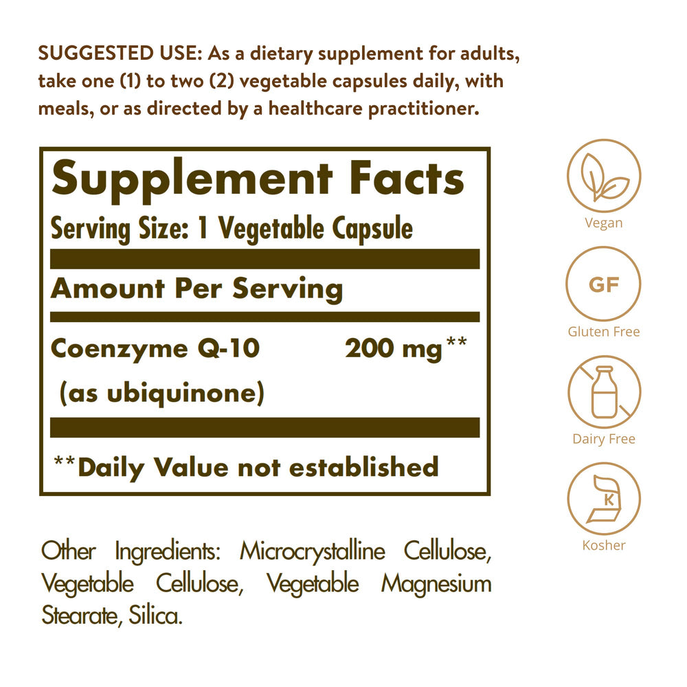 Solgar CoQ-10 vegetarian capsules close-up
