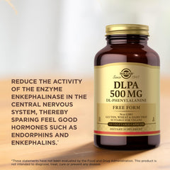 Non-GMO, vegan, kosher icons on Solgar DLPA label