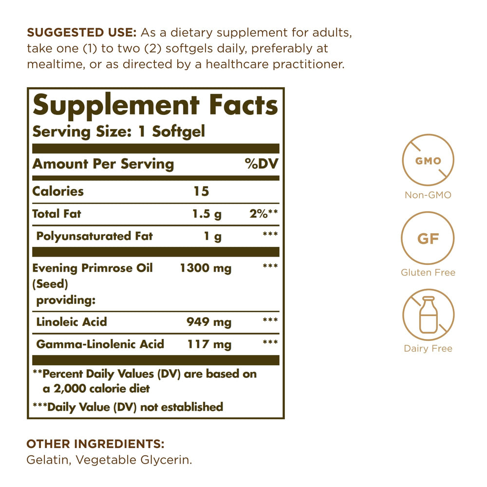 Close-up of Solgar Evening Primrose Oil softgels