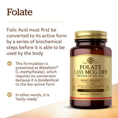 Solgar Folate label close-up with Metafolin information