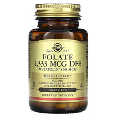 Front view of Solgar Folate 1333 mcg DFE Metafolin bottle, 8 oz