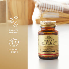 Back side nutrition facts and ingredients on Solgar Folate bottle