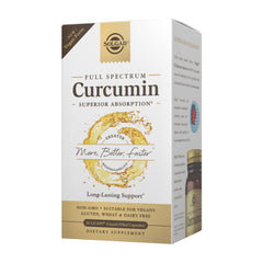 Front view of Solgar Full Spectrum Curcumin Liquid Extract Softgels bottle, 30 count