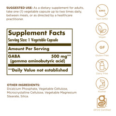 Solgar GABA 500 mg bottle back/side
