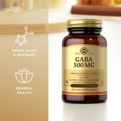 Close-up of Solgar GABA 500 mg capsules