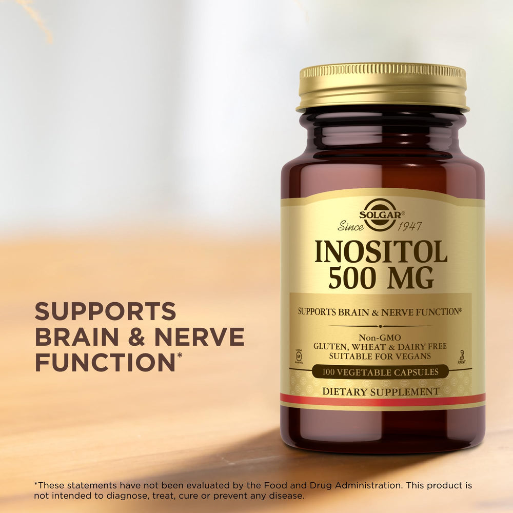 Close-up of Inositol 500 mg capsules