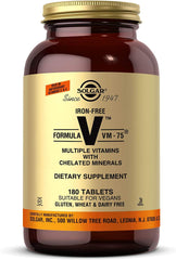Solgar Iron-Free VM-75 bottle with 180 tablets