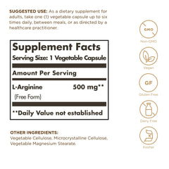 Solgar L-Arginine 500 mg supplement facts panel