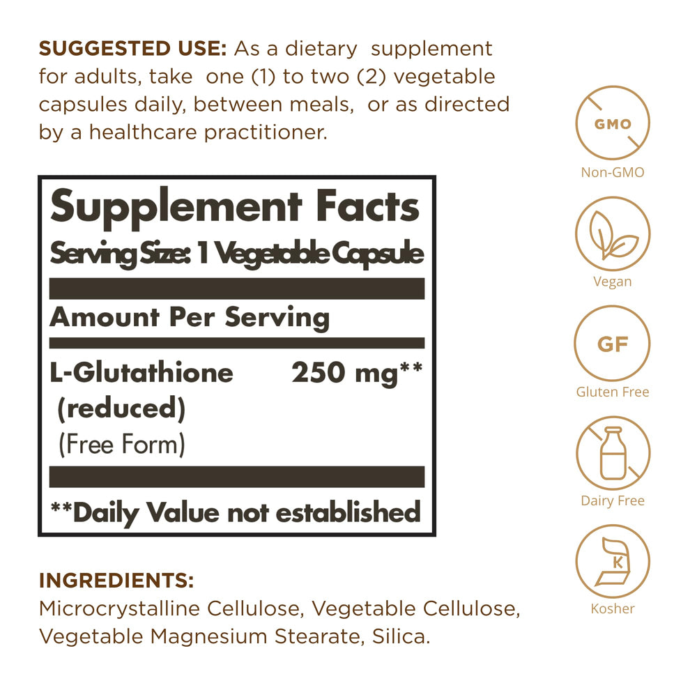 Close-up of L-Glutathione 250 mg capsule