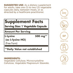 Solgar L-Lysine 500 mg bottle - side view