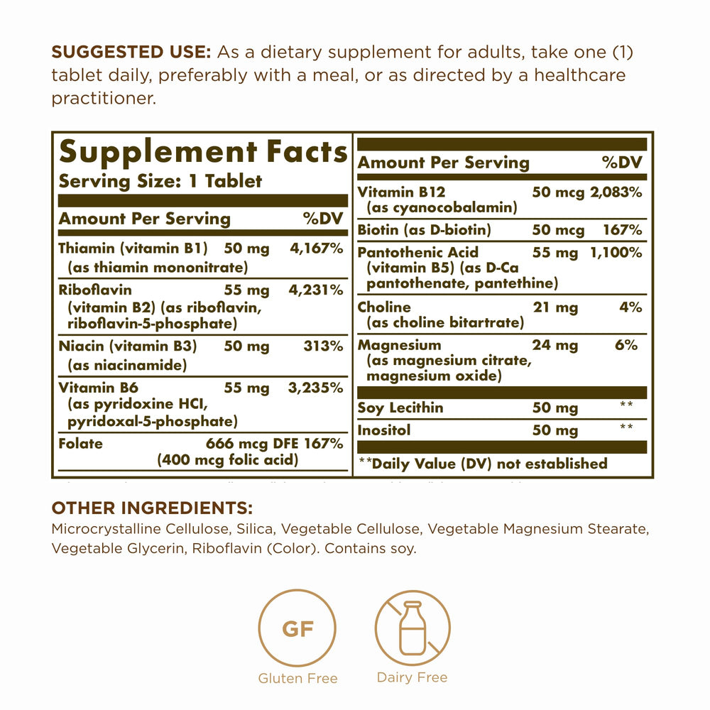 Close-up of Solgar Megasorb B-Complex 50 label