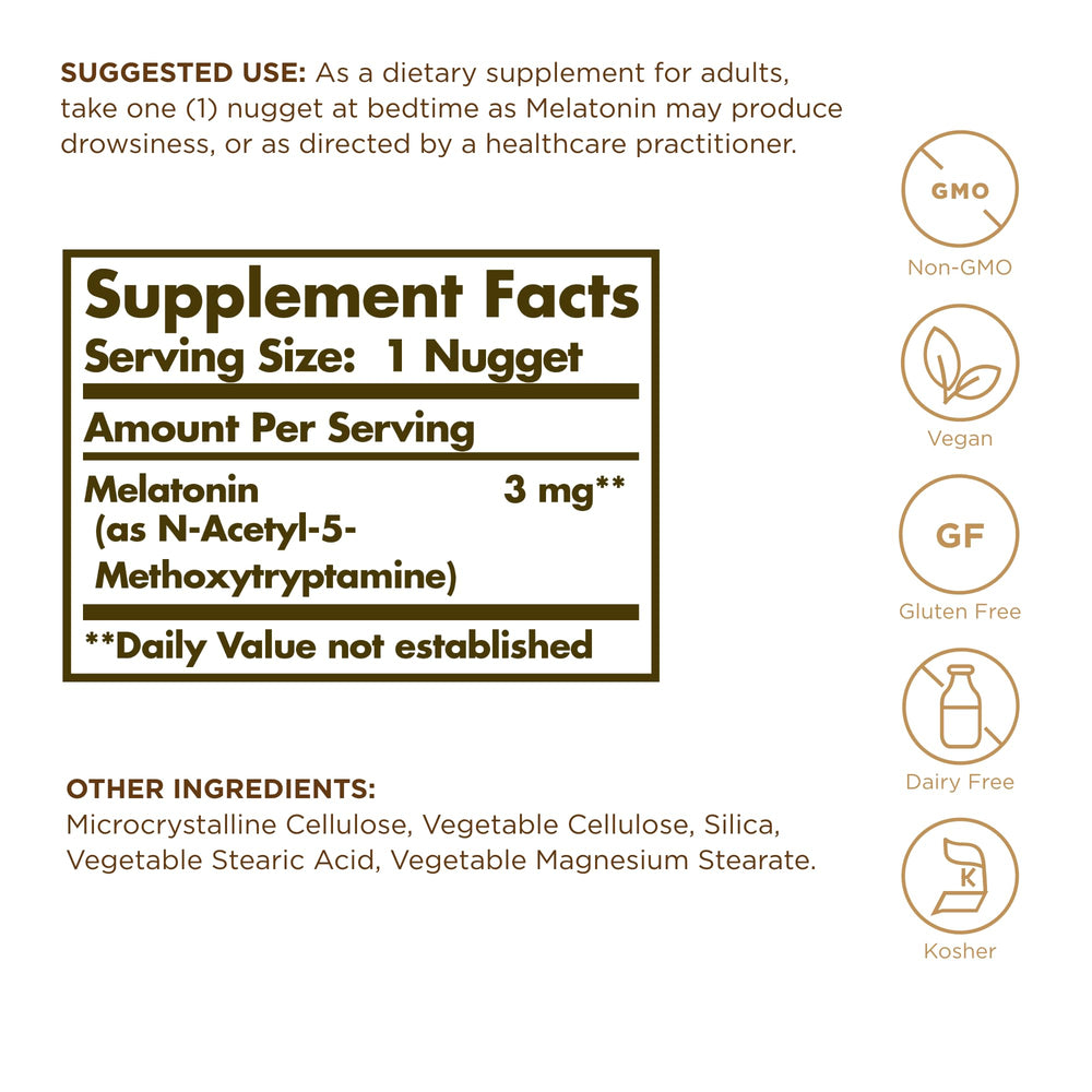 Solgar Melatonin 3 mg bottle – back label