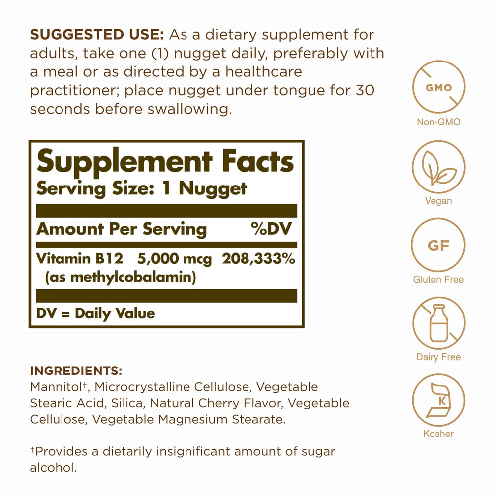 Solgar Sublingual Methylcobalamin Nuggets melting under tongue