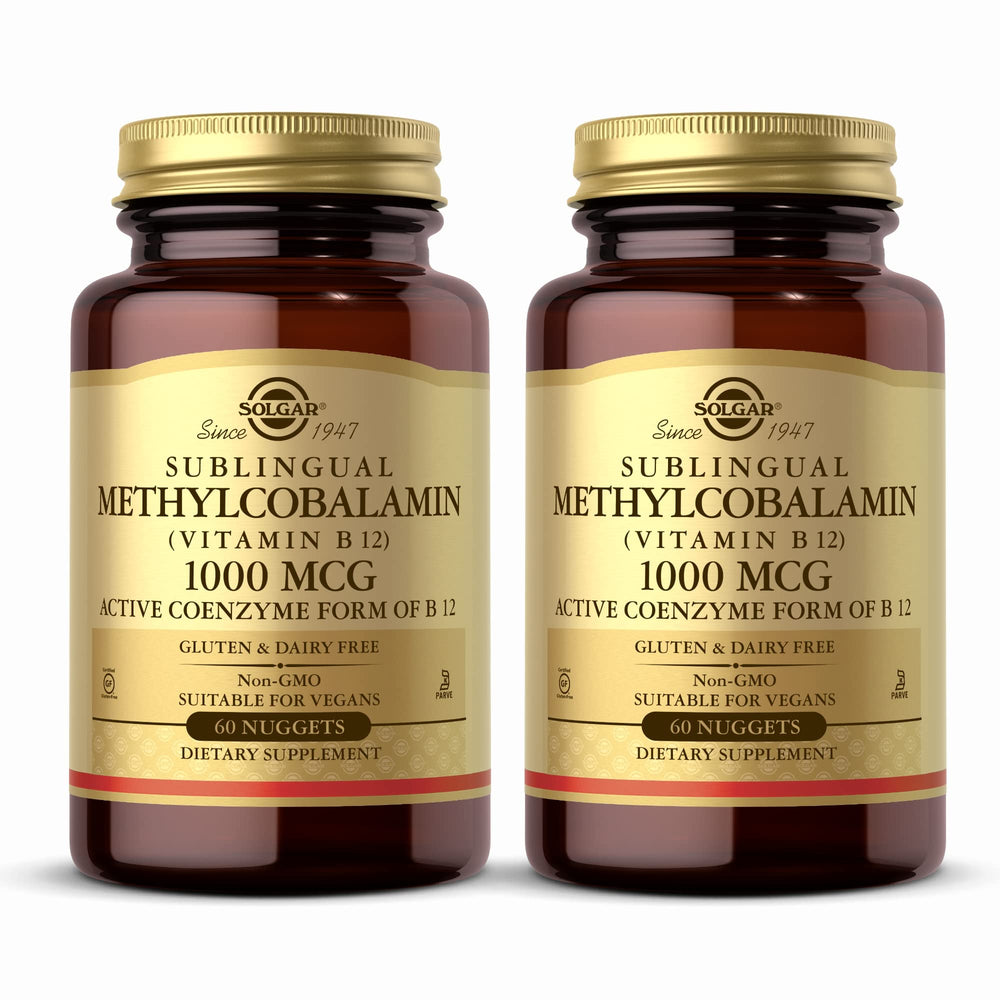 Solgar Methylcobalamin B12 1000 mcg bottle with 60 nuggets in a 2-pack