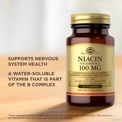 Nutrition facts panel for Solgar Niacin 100 mg