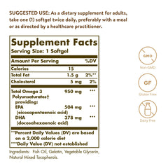 Close-up of Solgar Omega-3 950 mg softgels