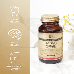 Illustration of triple-strength omega-3 softgels