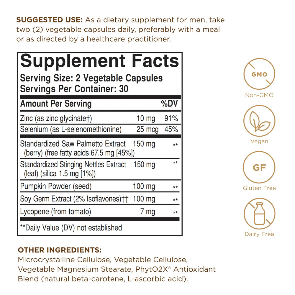 Solgar Prostate Support bottle - back label