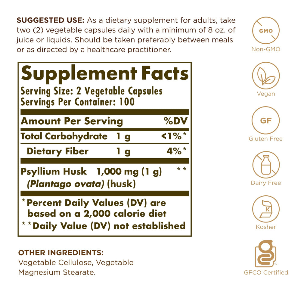 Close-up of Solgar Psyllium Husk Fiber capsules