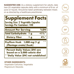 Close-up of Solgar Psyllium Husk Fiber capsules