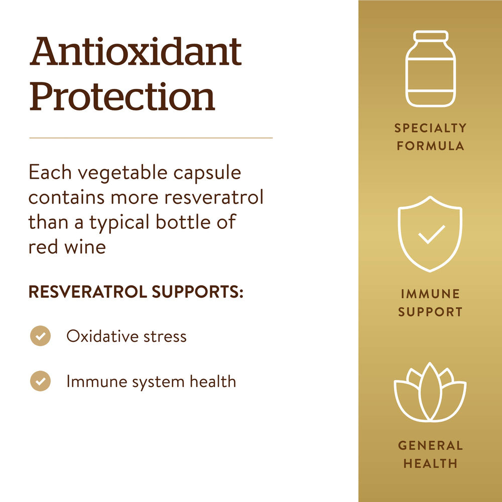 Bottle with Solgar Resveratrol capsules on white background