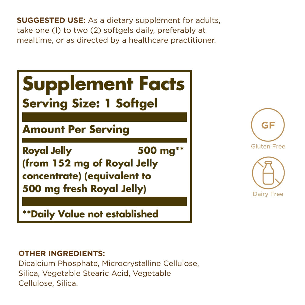 Solgar Royal Jelly 500 bottle side profile