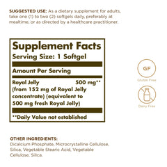 Solgar Royal Jelly 500 softgels provide convenient daily nourishment