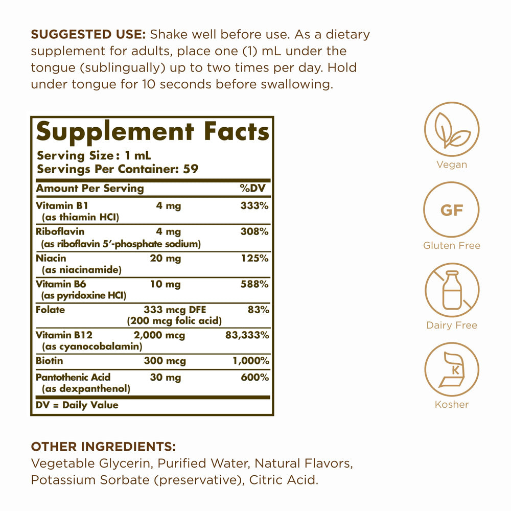 Close-up of the Solgar B-12 liquid bottle with dropper (2 oz)