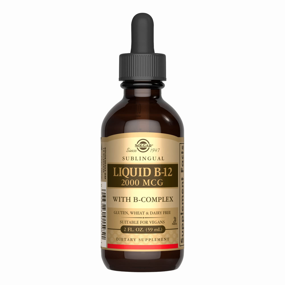 Solgar Sublingual Liquid B-12 with B-Complex 2 oz bottle and label