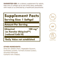 Solgar Ubiquinol 100 mg softgels back label