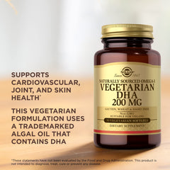 Close-up of Solgar DHA 200 mg label details