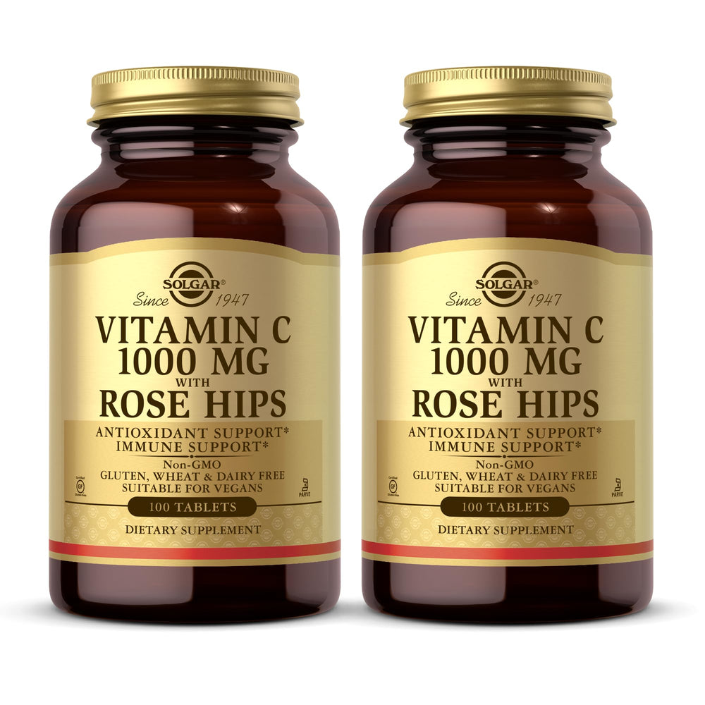 Solgar Vitamin C 1000 mg with Rose Hips bottle and capsules