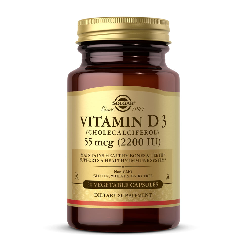 Solgar Vitamin D3 bottle containing 50 vegetable capsules