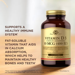 Solgar Vitamin D3 softgels capsules closeup indicating oil-based absorption.