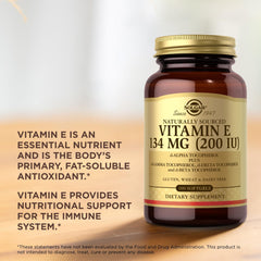 Solgar Vitamin E 200 IU bottle showing The Gold Standard quality