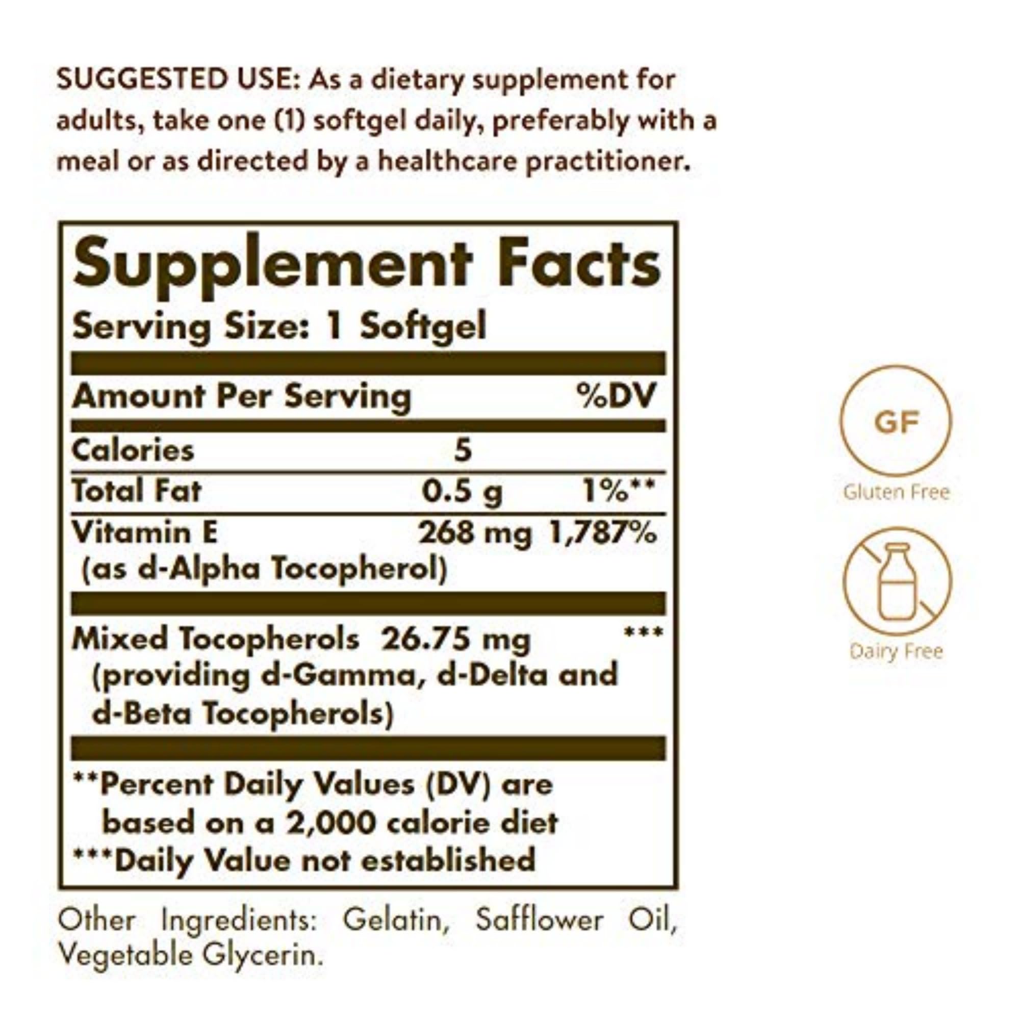 Nutrition label panel showing d-alpha tocopherol and mixed tocopherols Nutrition label panel showing d-alpha tocopherol and mixed tocopherols