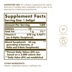 Solgar Vitamin E bottle close-up showing softgels