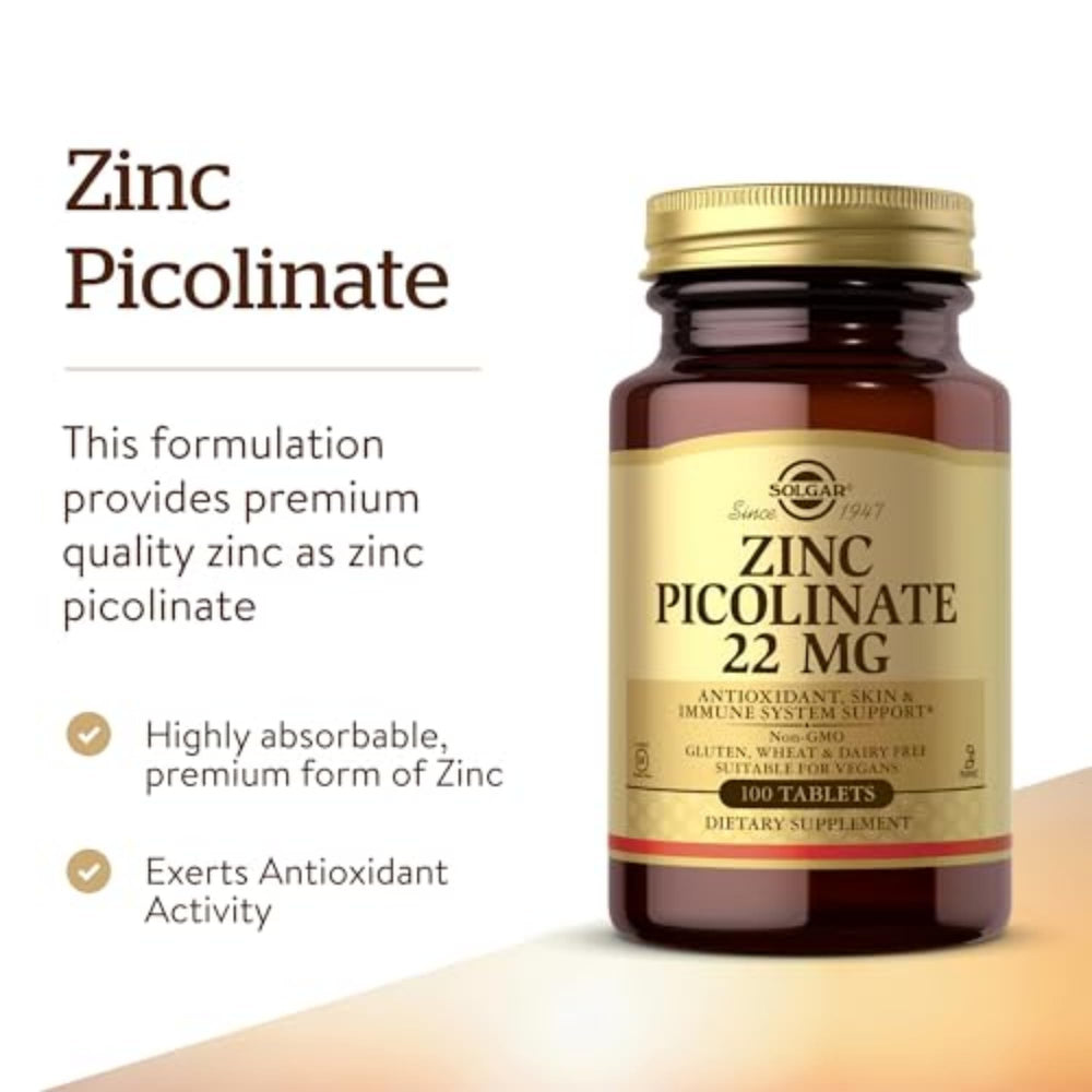 Solgar Zinc Picolinate 22 mg bottle packaging
