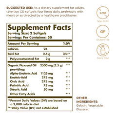Solgar Flaxseed Oil 1250 mg label and packaging