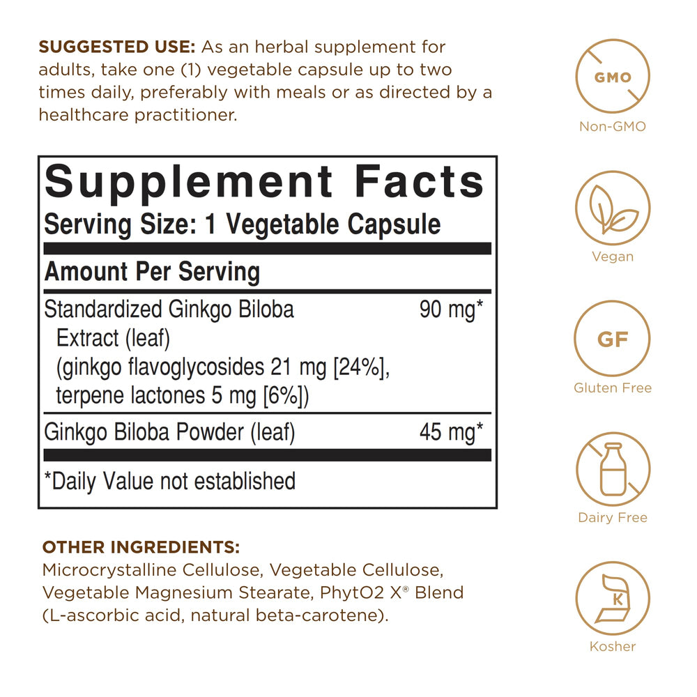Solgar Ginkgo Biloba Leaf Extract capsules close-up