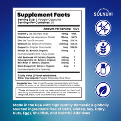 Solnuvi Shilajit ingredients: Shilajit, Irish Sea Moss, Ashwagandha, Beet Root